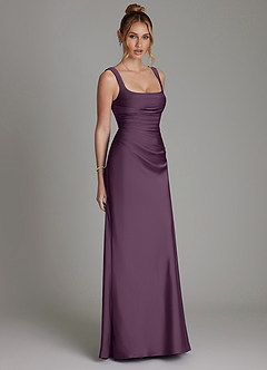 Azazie Agustina Robes de demoiselle d'honneur Robe Sirène en Satin extensible Corset Prune image4