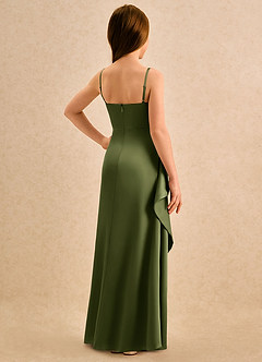 Azazie Cannoli Girls Formal Sukienki dla dziewczynek sypiących kwiaty Linia A Pofałdowany Satyna elastyczna Długość podłogi Sukienka image2