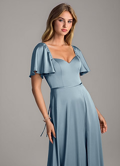 Azazie Chloe Bridesmaid Dresses Dusty Blue A-Line Sweetheart Neckline Stretch Satin Dress image6