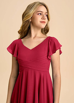 Azazie Caria Junior Scarlet A-Line Pleated Chiffon Dress image4