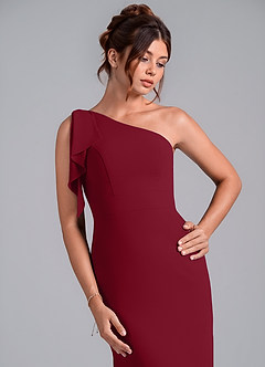 Azazie Rinna Bridesmaid Dresses Burgundy Mermaid One Shoulder Chiffon Dress image6