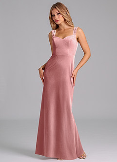 Azazie Denice Bridesmaid Dresses Dusty Rose Sheath Pleated Velvet Dress image3