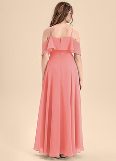 Azazie Tessabelle Junior Coral A-Line Off the Shoulder Chiffon Dress image2