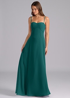 Azazie Valentine Bridesmaid Dresses Peacock A-Line Corset Chiffon Dress image3