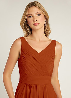 Azazie Pierrette Final Sale Paprika A-Line Pleated Chiffon Dress image5