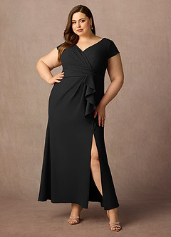 Azazie Tana Venta final Vestido de Negro de Crepé elástico de Corte Sirena con Cuello en V plisado image6