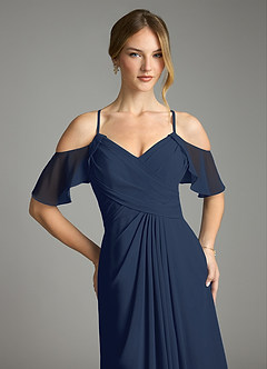 Azazie Dakota Bridesmaid Dresses Dark Navy A-Line V-Neck Pleated Chiffon Dress image7