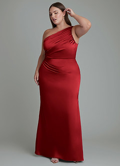 Azazie Akilah Bridesmaid Dresses Scarlet Mermaid One Shoulder Stretch Satin Dress image10
