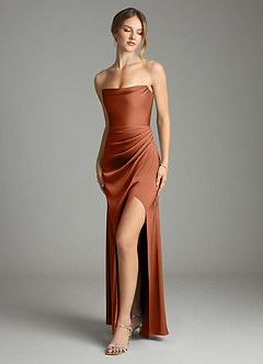 Azazie Leonis Bridesmaid Dresses Cedar Rose Mermaid Pleated Stretch Satin Convertible Dress image1