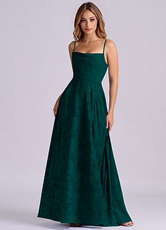 Azazie Elle Final Sale Pine A-Line Pleated Floral Burnout Dress image4