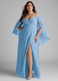 Azazie Cienna Bridesmaid Dresses Powder Blue A-Line Long Sleeve Chiffon Dress image1