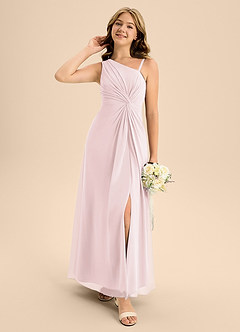 Azazie Brooke Junior Blushing Pink A-Line Side Slit Chiffon Dress image3