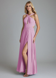 Azazie Hosanna Bridesmaid Dresses Candy Pink A-Line Pleated Chiffon Dress image5