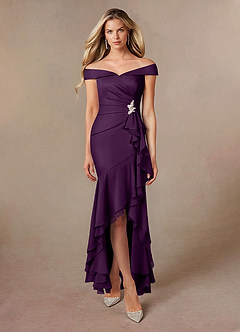 Azazie Billings Mother of the Bride Dresses Grape Mermaid Off the Shoulder Stretch Satin Dress image5