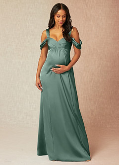 Azazie Rhea Robes de demoiselle d'honneur de maternité Robe Trapèze Épaule nue plissée Longueur ras du sol Satin extensible image1