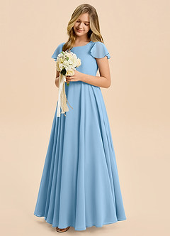 Azazie Cady Junior Steel Blue A-Line Pleated Chiffon Dress image4