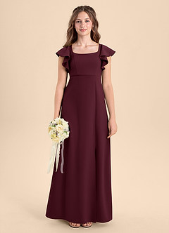 Azazie Bondi Junior Cabernet A-Line Side Slit Stretch Crepe Dress image7
