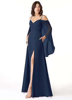 Azazie Cienna Bridesmaid Dresses Dark Navy A-Line Off the Shoulder Chiffon Dress image4