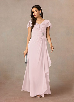 Azazie Snapdragon Mother of the Bride Dresses Blushing Pink A-Line V-Neck Ruched Chiffon Dress image1