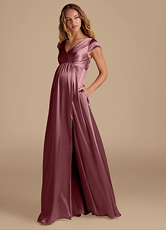 Azazie Allessia Maternity Bridesmaid Dresses A-Line Metallic Satin Floor-Length Dress image3