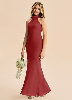 Azazie Velli Junior Meerjungfrau-Linie Hoher Kragen Chiffon Kleid Rost image4