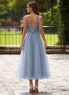 Zosia Dusty Blue Lace A-line Lace Up Back Midi Dress image2