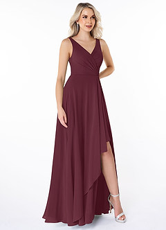 Azazie Calvi Final Sale Cabernet A-Line Ruched Chiffon Dress image3