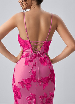 Ivelisse Fuchsia Floral Trim High Slit Maxi Dress image5