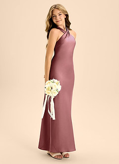 Azazie Doretta Junior Amethyst A-Line Pleated Stretch Satin Dress image7