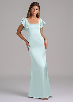 Azazie Elkie Final Sale Sea Glass Mermaid Square Neckline Stretch Satin Dress image5