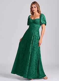 Azazie Mirian Bridesmaid Dresses Emerald A-Line Sweetheart Neckline Floral Burnout Dress image3