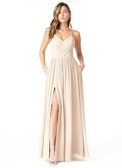 Azazie Cora Vestidos de damas de honor Vestido de Alabastro Blanco de Gasa de Corte en A con Plisado image1