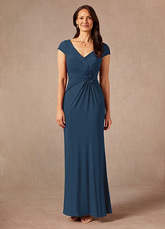 Azazie Marybeth Mother of the Bride Dresses Neptune Dark Navy Mermaid V-Neck Sequins Lace Dress image5