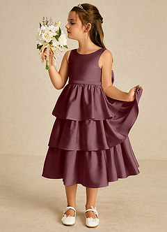 Azazie Margery Robe Demoiselle D'honneur Fillette Robe Trapèze en Satin extensible Arc Sangria image4