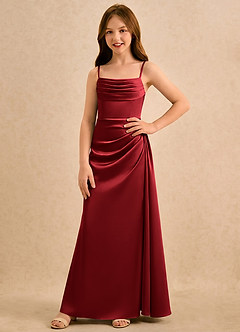 Azazie Shyla Girls Formal Robe Demoiselle D'honneur Fillette Robe Fourreau en Satin extensible Plissé Écarlate image4