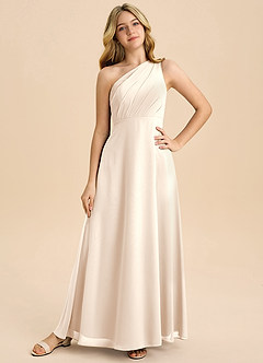 Azazie Phaedra Junior Jurk van Chiffon met A-Lijn Geplooid Wit Albast image3