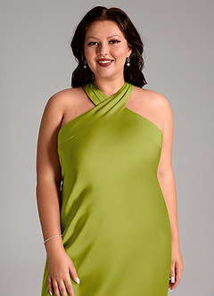 Azazie Doretta Bridesmaid Dresses Lemongrass Mermaid Pleated Stretch Satin Dress image12