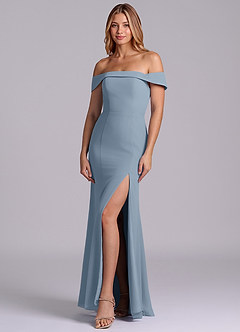 Azazie Luciana Brudtärnklänningar Klä av Tubklänning i Chiffong Av axeln Dammblå Konvertibel image3