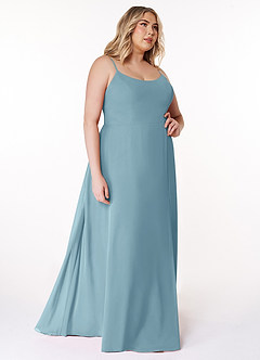 Azazie Moira Bridesmaid Dresses Moody Blue A-Line Scoop Chiffon Dress image11