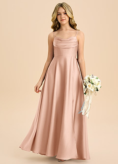 Azazie Bear Junior Rose Gold A-Line Sweetheart Neckline Stretch Satin Dress image3