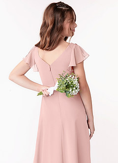 Azazie Omari Junior Powder Pink A-Line Ruched Chiffon Dress image3