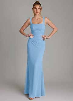 Azazie Agustina Bridesmaid Dresses Powder Blue Mermaid Corset Chiffon Dress image3