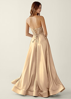 Zuri Champagne Satin Wrap Beaing Corset A-line Prom Dress image2