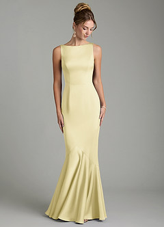 Azazie Tamera Bridesmaid Dresses Lemon Sorbet Mermaid Pleated Stretch Satin Dress image4