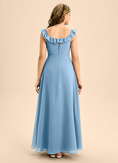 Azazie Callie Junior A-Linie Gestreift Chiffon Kleid Stahlblau image2