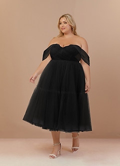 Azazie Vienna Vestidos de novia Vestido de Negro de Tul de Corte en A con Fuera del hombro image11