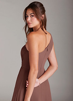 Azazie Brooke Bridesmaid Dresses Espresso A-Line One Shoulder Chiffon Dress image6