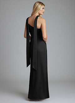 Azazie Adhara Jurken voor bruidsmeisjes Jurk van Stretch Satijn met Kolom One-Shoulder Zwart image2