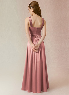 Azazie Jiya Junior Robe Trapèze en Satiné métallisé Plissée Rose Poussiéreuse image2
