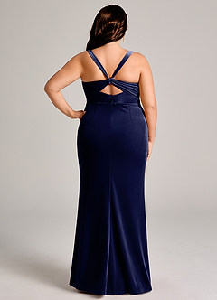 Azazie Mero Bridesmaid Dresses Dark Navy Mermaid Pleated Velvet Dress image13